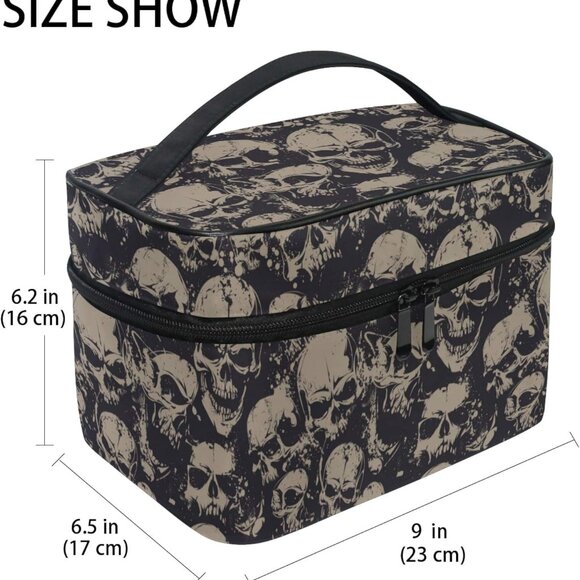 Makeup Bag, Grunge Skulls Travel Makeup Organizer Bag Cosmetic Cases Toiletry Ba - Picture 2 of 5